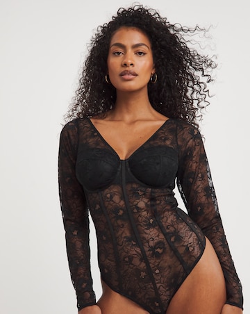Figleaves Underwired Non Padded All Over Lace Body Black