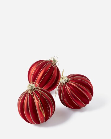 Gisela Graham Red Glass Stripe Baubles - Set of 3