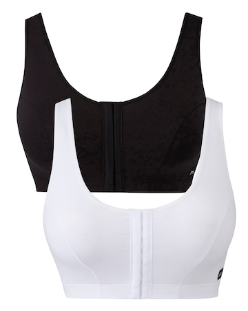 2 Pack Slimma Front Fastening Hook and Eye Bras Fits Up To DD -White/Black