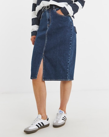 Mid Blue Over The Knee Denim Skirt
