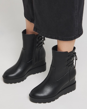 Frankie Lace Back Detail Wedged Ankle Boots Extra Wide EEE Fit