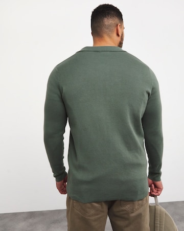 Green Cotton Knitted Zip Through Shirt
