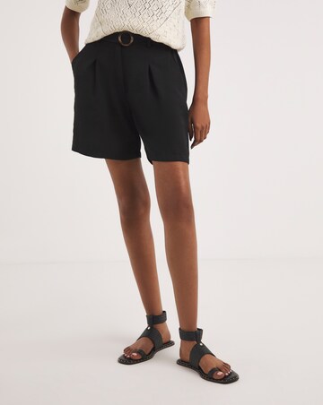 Black Textured Belted City Knee Length Shorts