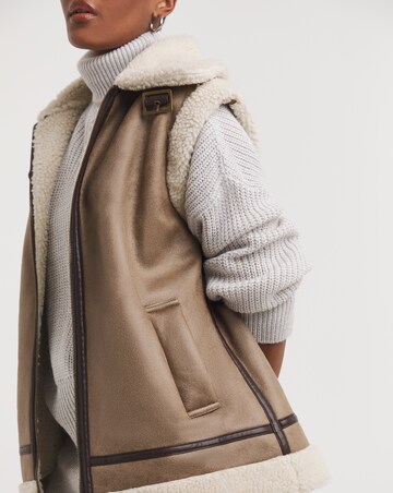 Tan Faux Shearling Aviator Gilet