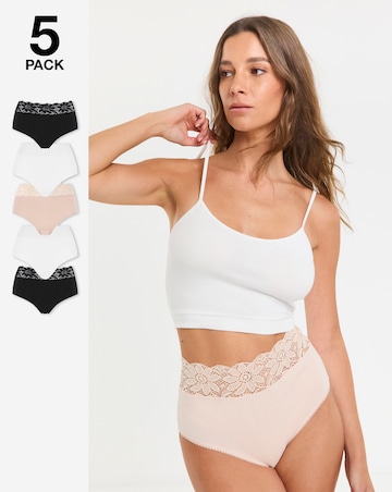 Pretty Secrets (5 Pack) Lace Top Full Brief Knickers Black/White/Blush