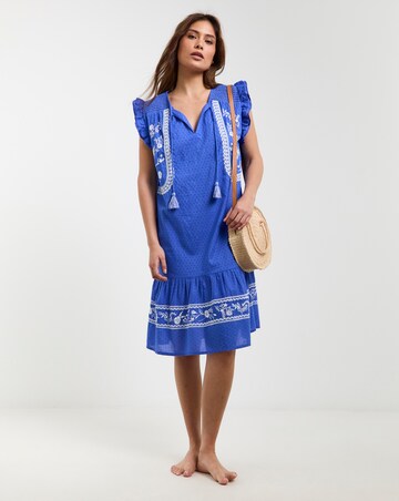 Figleaves Frida Blue Embroidered Beach Dress