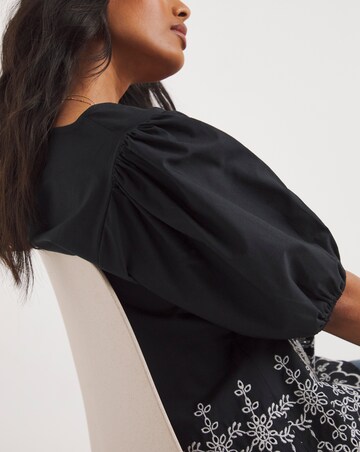 Black Lace Insert Broderie Top