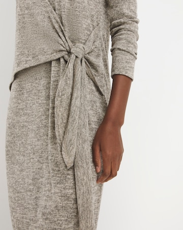 Crew Neck Long Sleeve Tie Waist Dress