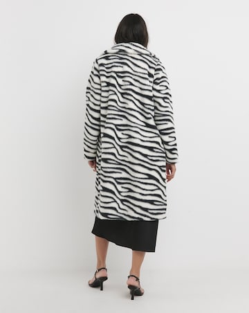 Longline Zebra Print Faux Fur Coat