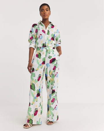 Printed Textured Wide Leg Trousers