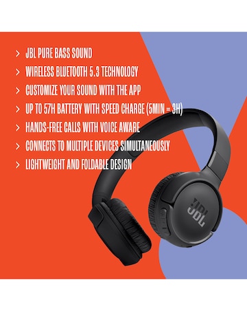 JBL Tune 520BT Wireless On Ear Headphones - Purple