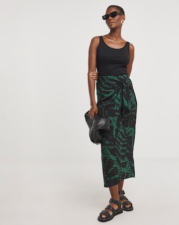 Green Printed Fixed Wrap Skirt