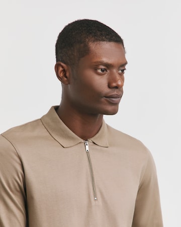 Jersey Zip Neck Polo- Biscuit