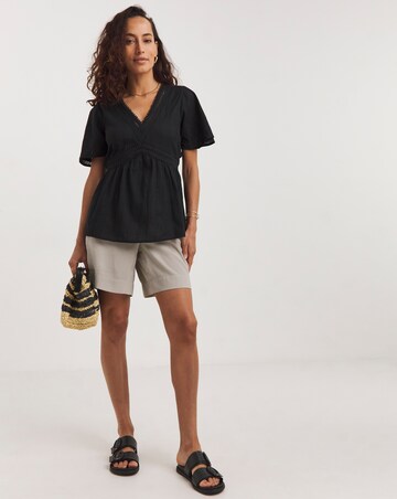 Trim Detail Flutter Sleeve Top