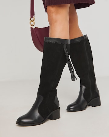 Joe Browns Black Suede Knee High Boot -Wide Fit (E) & Super Curvy Calf