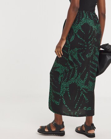 Green Printed Fixed Wrap Skirt