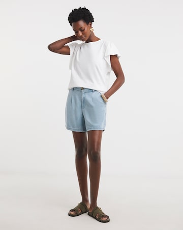 Pure Cotton Broderie Trim Frill Sleeve Top
