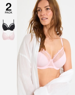Pretty Secrets (2 Pack) Rosalie Full Cup Wired Bras (B-G) Black/Pink