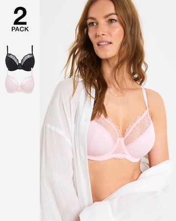 Pretty Secrets (2 Pack) Rosalie Full Cup Wired Bras (B-G) Black/Pink