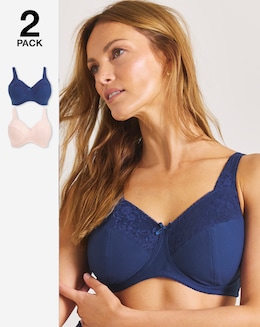 Pretty Secrets (2 Pack) New Sarah Cotton Non Wired Bras (B-G) Navy/Blush
