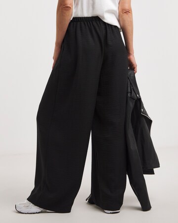 Black Herringbone Wide Leg Pull On Trouser
