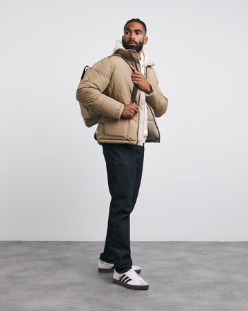Ecru Funnel Neck Reversible Puffer Coat