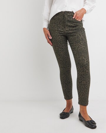Khaki Coated Leopard Slim Jeans