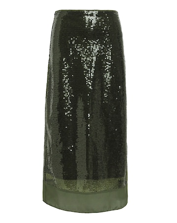 Green Sequin Column Skirt