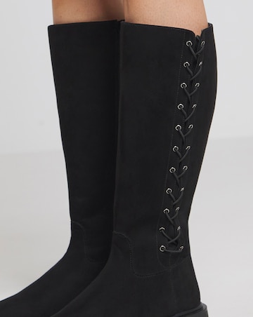 Farley Side Lace Up Flat Knee High Boots - Extra Wide Fit (EEE) Super Curvy Calf