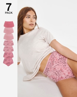 Pretty Secrets (7 Pack) Cotton Full Fit Brief Knickers Pink Animal