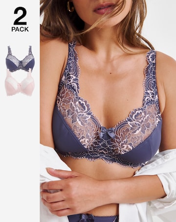 Pretty Secrets 2 Pack Ella Lace Non Wired Full Cup Bras B-H - Navy/Pink