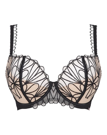 Figleaves Curve Artistry Embroidery Underwire Quarter Balcony Bra B-F - Black