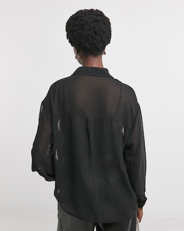 Lace Trim Chiffon Shirt - Black