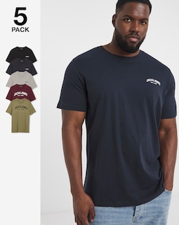Jack &amp; Jones Josh Logo T-Shirt 5 Pack - Multi