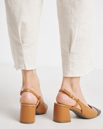 Heavenly Soles Tegan Low Block Heel Slingback Shoes - Wide Fit (E)