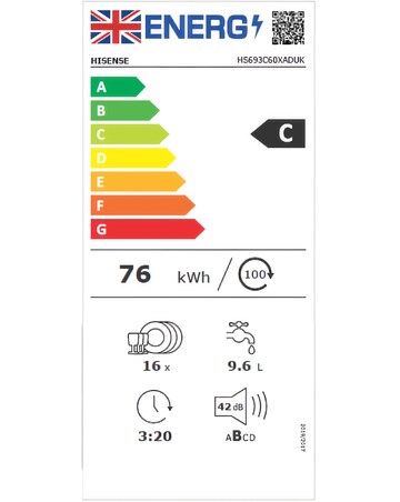 Hisense HS693C60XADUK 16 Place Dishwasher - Silver