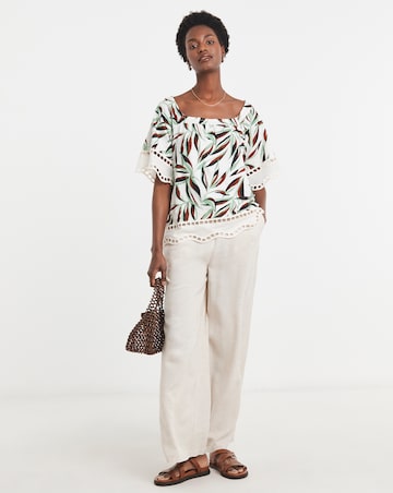 Pure Cotton Square Neck Broderie Sleeve and Hem Top