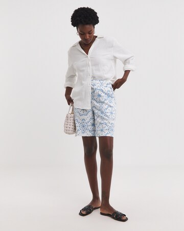 Printed Linen Mix Knee Length Shorts