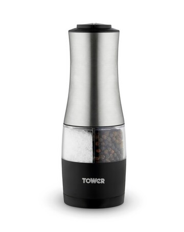 Tower Dual Electric Salt & Pepper Mill - Stainless Steel, Black