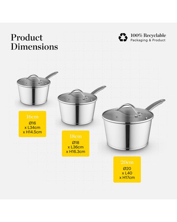 Tower x Good Food Stainless Steel 3 Piece Saucepan Set