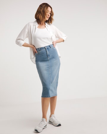 24/7 Blue Midi Denim Skirt