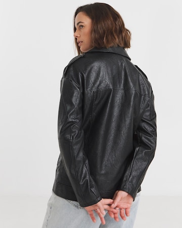 Black Oversized Crinkle Textured PU Biker
