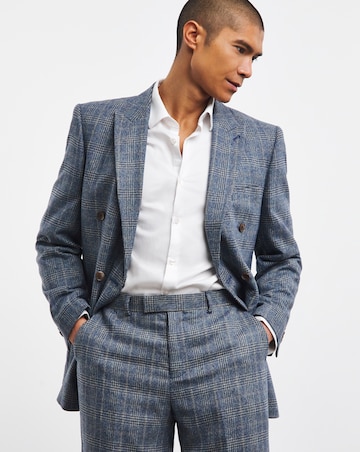 Blue Check Regular Fit Double Breasted Suit Jacket