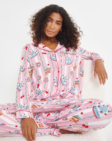 Chelsea Peers Jersey Stripe Cake Print Pyjama Set