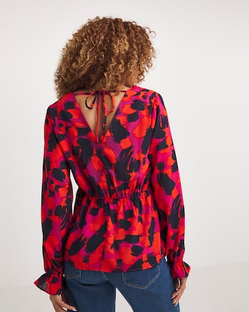 V Neck Abstract Print Tea Top