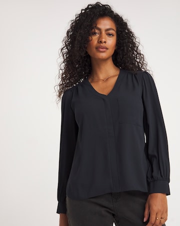 Placket Front Pocket Blouse