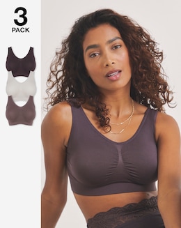 Pretty Secrets (3 Pack) Plain Comfort Tops (Fits Up To D Cup) Truffle Multi