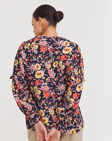 Mixed Print Volume Cuff Blouse