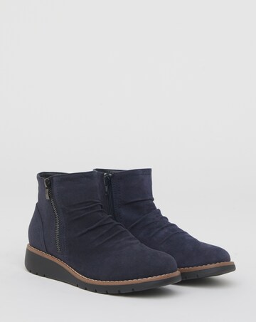 Heavenly Soles Roisin Low Wedge Ruched Boots With Zip - Extra Wide Fit (EEE)