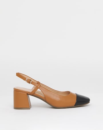 Heavenly Soles Tegan Low Block Heel Slingback Shoes - Wide Fit (E)